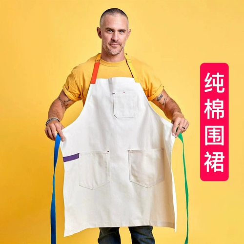 古雷米 Кофейный хлопковый фартук для работы, в британском стиле, делается под заказ, с печатью вашего логотипа