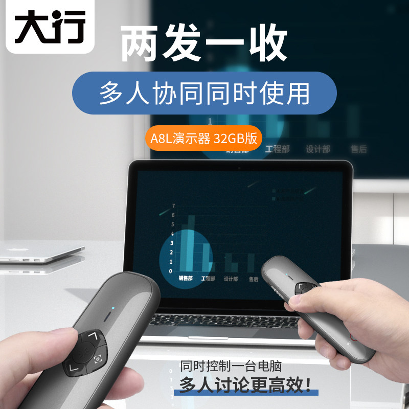 Customize the large line A8 two hair one receive green light double laser page-turning pen pppt projection pen remote control intelligent demonstrator