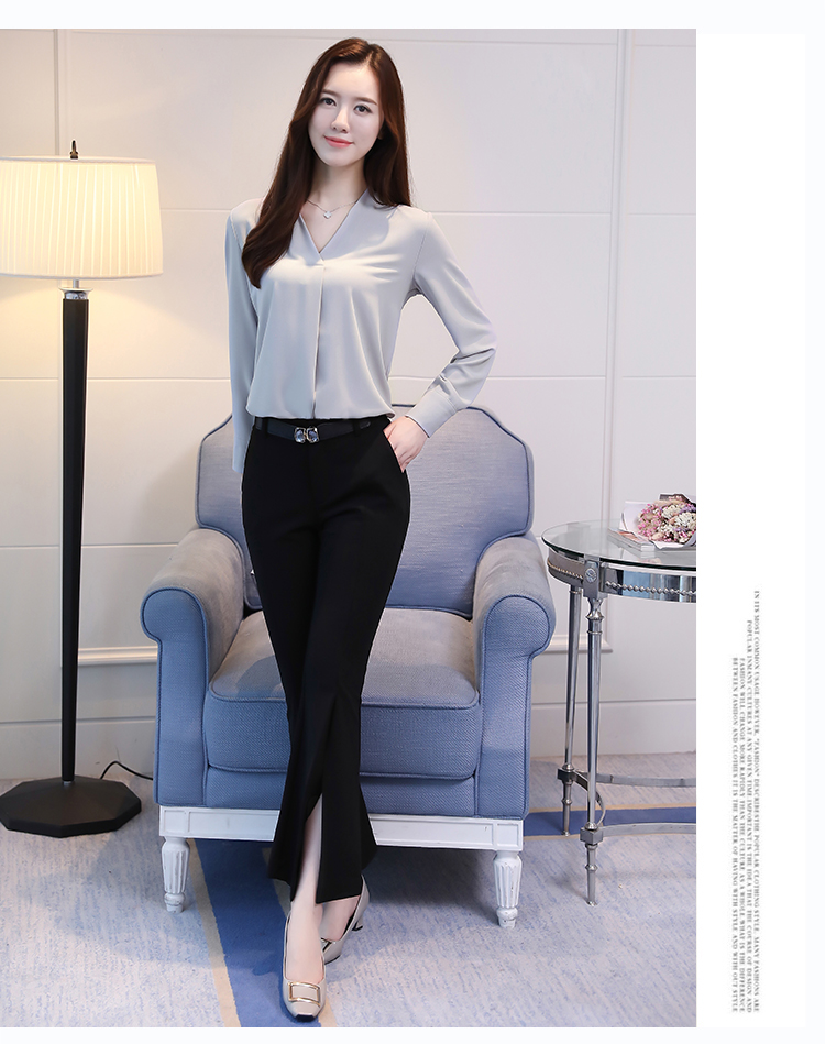 2018 mùa xuân mới áo sơ mi trắng nữ Hàn Quốc phiên bản của V-Cổ áo sơ mi nhỏ lỏng mỏng voan áo sơ mi dài tay áo đa năng sơ mi voan
