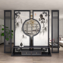 Modern new Chinese hollow screen partition decoration living room hotel solid wood entrance custom landscape seat screen