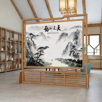 Modern Chinese hollow solid wood screen living room Hotel restaurant entrance landscape calligraphy and painting partition environmental protection custom seat screen