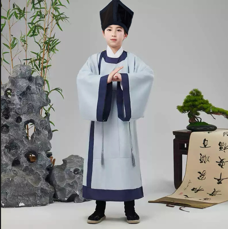 Hanfu Song Dynasty Poet Su Dongpo Su Shi Clothing Children's Ancient Costume Round-Neck Robe Scholar Ming-Style Shirt Scholar's Gown Hanfu Song Dynasty Poet Su Dongpo Su Shi Clothing Children's Ancient Costume Round-Neck Robe Scholar Ming-Style Shirt Scholar's Gown