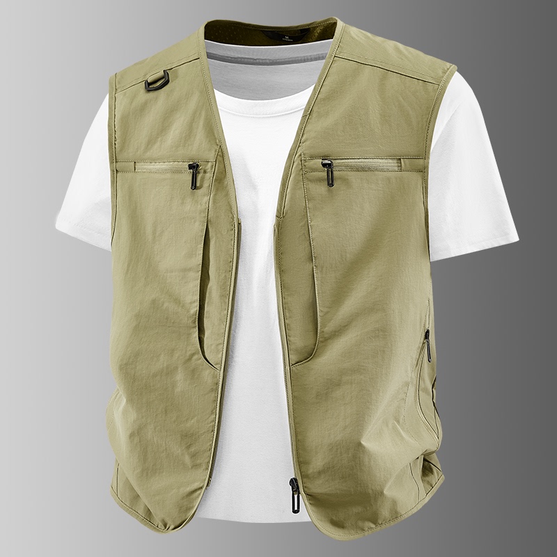 V-Neck Vest for Men, Spring, Autumn and Summer, Thin, Breathable, Outdoor Casual, Multi-Pocket, Fishing, Photography, Large Size Vest Jacket