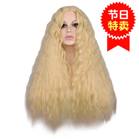 Golden Long Curly Hair, Fluffy Corn Wave Curls, Black Afro Wig, African Curly Wig, Middle-Parted Wig for Women