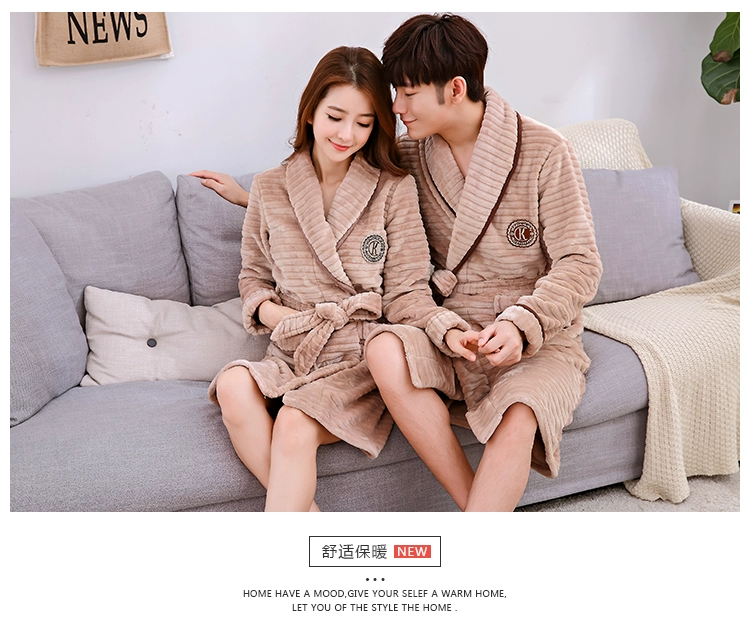 Bộ đồ ngủ nam bằng đất sét san hô nhung ngủ đầy đủ đồ ngủ sang trọng của phụ nữ Áo choàng một mảnh bộ đồ ngủ nữ