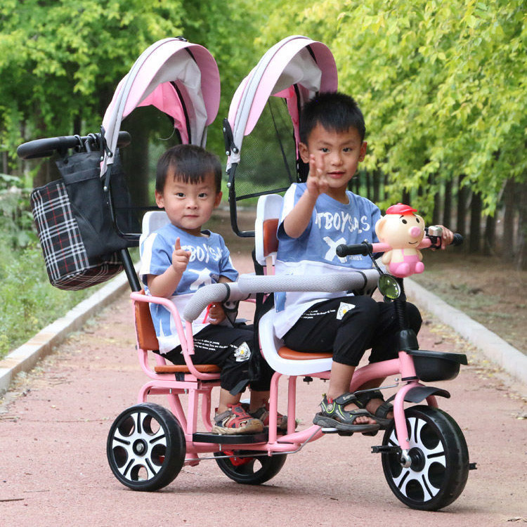 Imported double child tricycle pedalling trolley can seat bicycable twin size baby 1 to 6 years old-Taobao