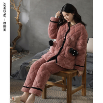 2021 new pajamas ladies winter thickened cotton coral velvet flannel casual home wear set Winter