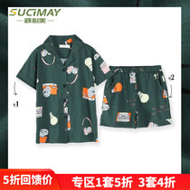 (Take 1 set of 5 fold) Cotton Short Sleeve Set Shorts Summer Pajamas Cotton Loose Home Clothes Women