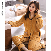 Pajamas ladies winter flannel padded velvet coral velvet winter home clothing autumn and winter 2021 new set