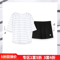(Take 1 set of 5 fold) Cotton Short Sleeve Set Shorts Summer Pajamas Cotton Loose Home Clothes Women