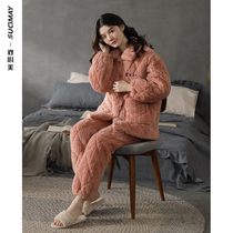 Warm pajamas women autumn and winter plus velvet padded cotton coral velvet home clothing winter flannel temperament set