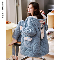 Coral velvet pajamas womens autumn and winter three layers thickened velvet 2021 New Cartoon cotton flange super home clothing