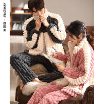 Couple pajamas for men and women autumn and winter 2021 New padded velvet warm coral velvet home clothing stand collar zipper