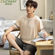 Bộ đồ ngủ Mens Summer Mordale Shorts Home Mang Thin Mens Summer bông lụa kích thước lớn Set.