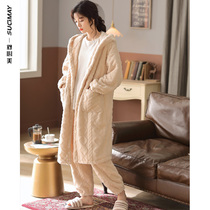 Coral velvet pajamas womens winter thick velvet long robe 2021 new bathrobe flannel morning gown home clothes