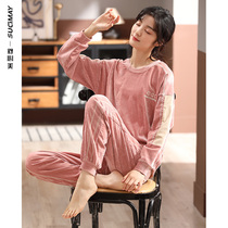 2021 new pajamas spring and autumn womens thin velvet long sleeve coral velvet home clothing winter flannel letter set