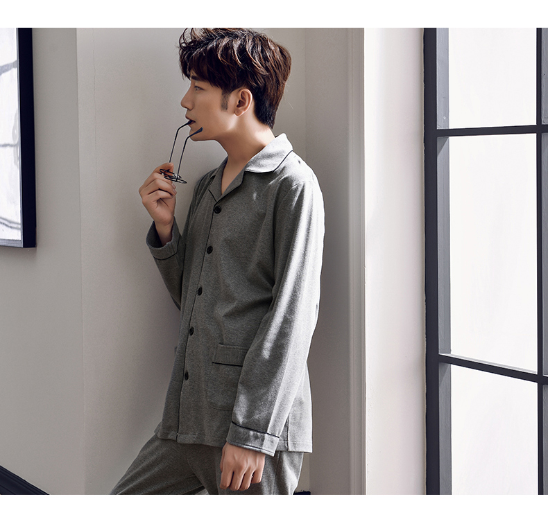 Bộ đồ ngủ cotton cho nam mùa xuân phục vụ nhà mùa thu nam mùa đông và mùa xuân đồ pijama nam trung niên