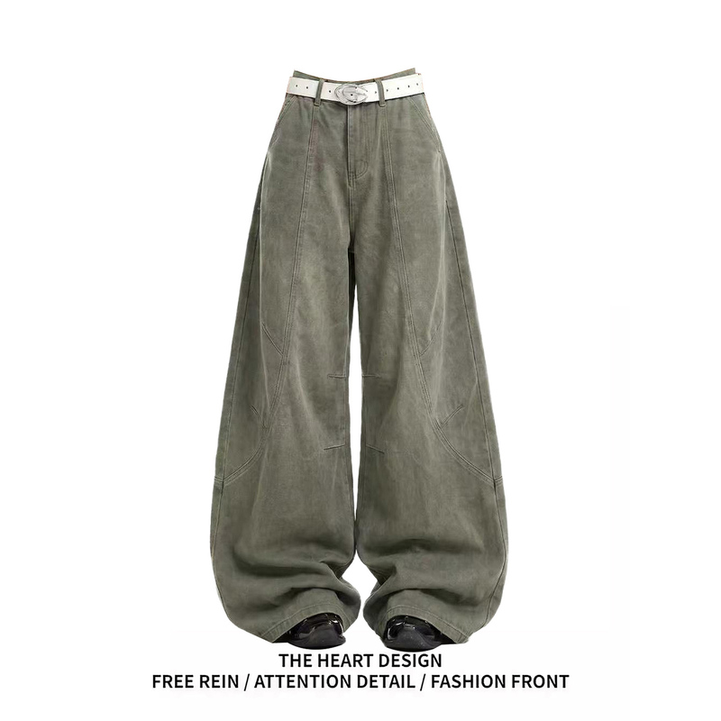 American Retro Military Green Workwear Jeans for Women 2026 Autumn Street Style Slimming Wide-Leg Pants with Drape Casual Trousers American Retro Military Green Workwear Jeans for Women 2026 Autumn Street Style Slimming Wide-Leg Pants with Drape Casual Trousers