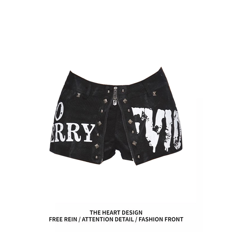 American-Style Hot Girl Studded Zipper Graffiti Shorts Skirt Women's Summer New Low-Waist Sexy Slimming Half Skirt Hot Pants American-Style Hot Girl Studded Zipper Graffiti Shorts Skirt Women's Summer New Low-Waist Sexy Slimming Half Skirt Hot Pants