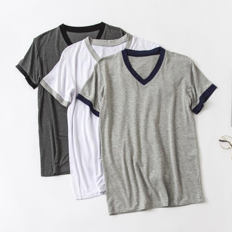 Men's modal home short-sleeved t-shirt youth solid color V-neck loose bottoming shirt thin pajamas half-sleeved undershirt summer