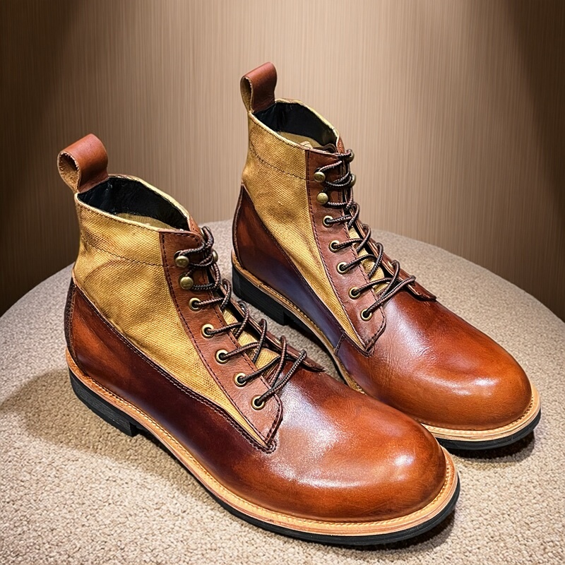 Amei Kaji Retro Genuine Leather Work Boots High-Top Umbrella Boots Martin Short Boots Women's British Style First Layer Cowhide Boots Men's Style
