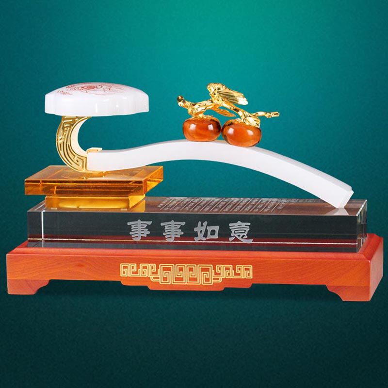 Glass Jade Ruyi Ornament High-end Custom Craft Home Living Room Entrance Decoration Housewarming New Home Business Gift