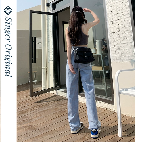 Светлые весенние джинсы, летние штаны, высокая талия, подходит для подростков, свободный прямой крой