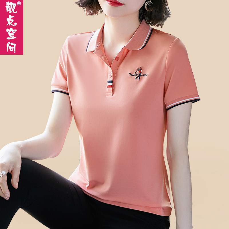 Short Sleeve T-Shirt Woman Summer 2022 New Mom Loose Blouse Lady Flipped Sports Polo Shirt Summer T-Shirt