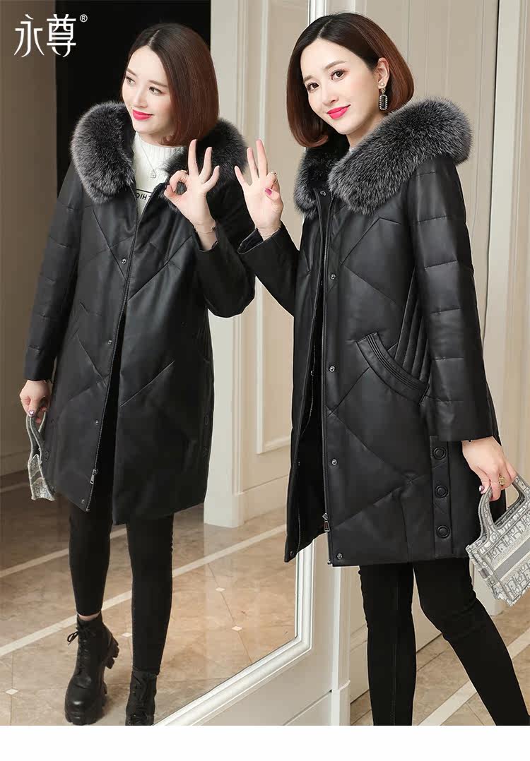 Кожаная куртка 真皮羽绒服女中长款宽松显瘦2020冬新款妈妈装海宁绵羊皮皮衣外套 Eternal statue