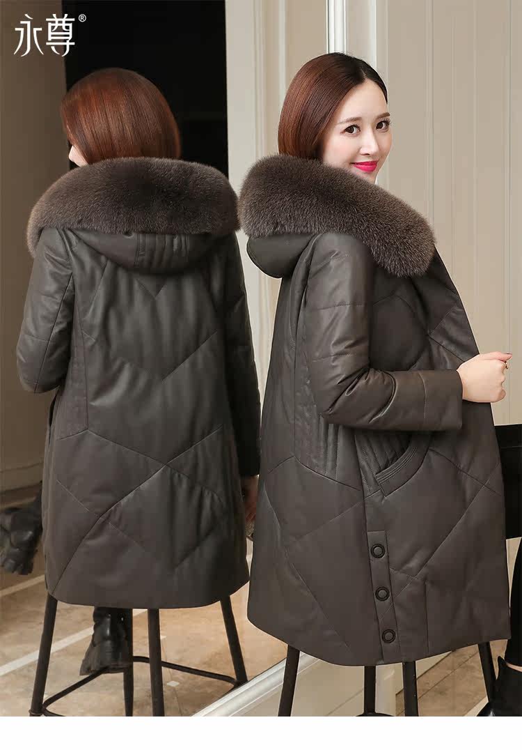 Кожаная куртка 真皮羽绒服女中长款宽松显瘦2020冬新款妈妈装海宁绵羊皮皮衣外套 Eternal statue