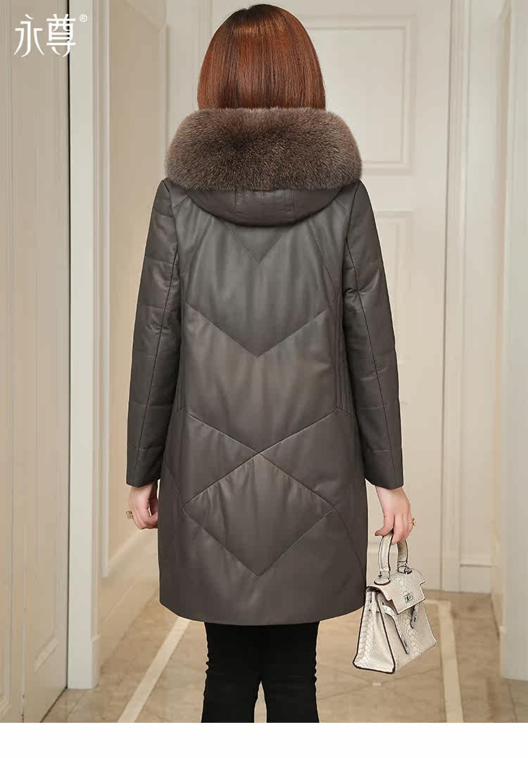 Кожаная куртка 真皮羽绒服女中长款宽松显瘦2020冬新款妈妈装海宁绵羊皮皮衣外套 Eternal statue