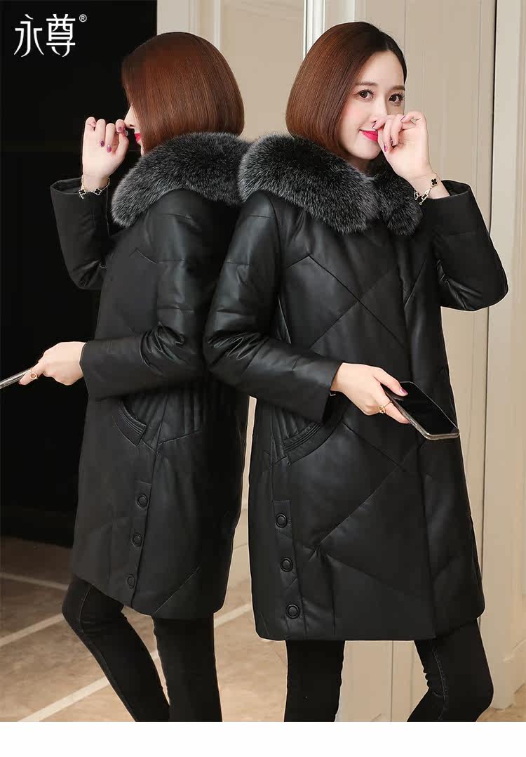 Кожаная куртка 真皮羽绒服女中长款宽松显瘦2020冬新款妈妈装海宁绵羊皮皮衣外套 Eternal statue