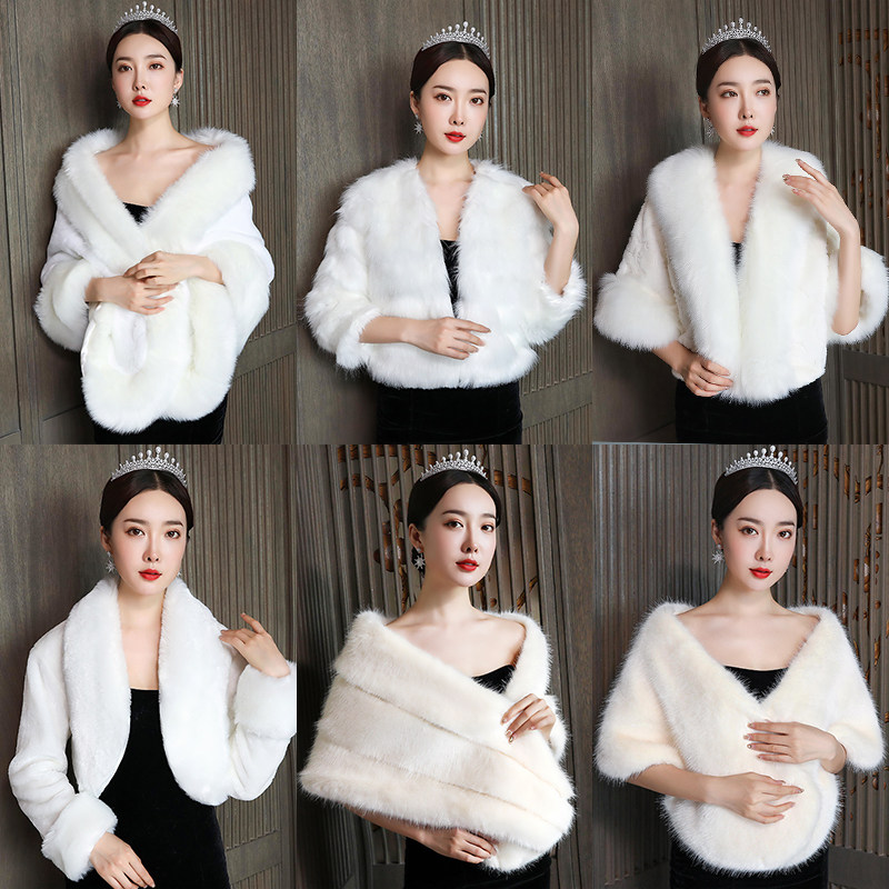 Bridal wedding wool shawl Wedding dress Cape coat Lace Banquet warm Cheongsam outer wear Autumn and winter