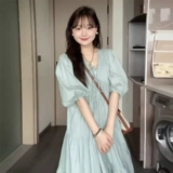 Элитное изысканное летнее платье, длинная юбка, рукава фонарики, V-образный вырез, свободный крой