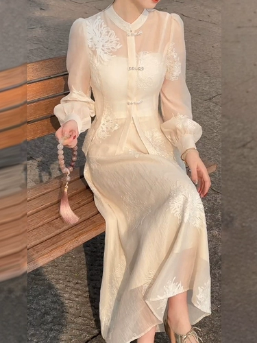 Ципао, комплект, юбка, летнее платье, китайский стиль, городской стиль