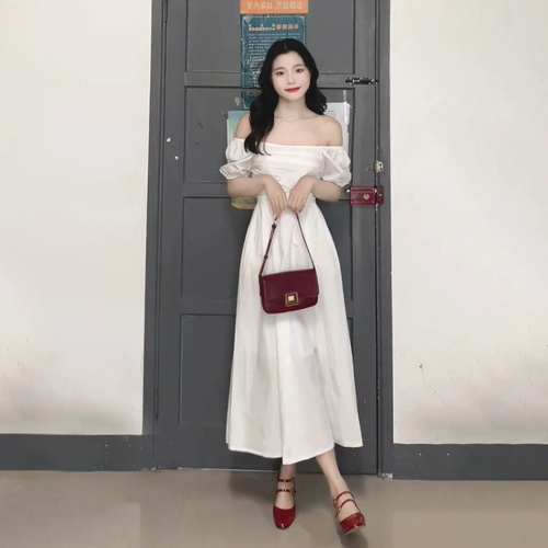 Белый корсет, летняя длинная юбка, французский стиль, квадратный вырез, открытые плечи