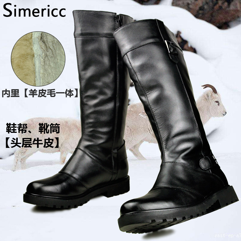 Full Leather Wool Riding Boots Men's Boots Sheepskin Integrated High-Top Equestrian Boots Long Martin Boots Snow Warm Boots 918