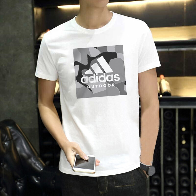 Adidas nam 2019 hè mới logo lớn cổ tròn thoáng khí wicking thể thao ngắn tay áo thun DX0296 - Áo phông thể thao áo ba lỗ tập gym