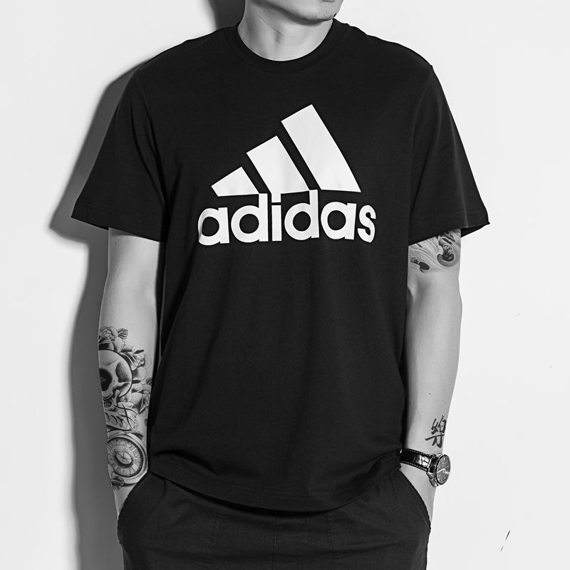 Adidas nam 2019 hè mới logo lớn cổ tròn thoáng khí wicking thể thao ngắn tay áo thun DX0296 - Áo phông thể thao áo ba lỗ tập gym