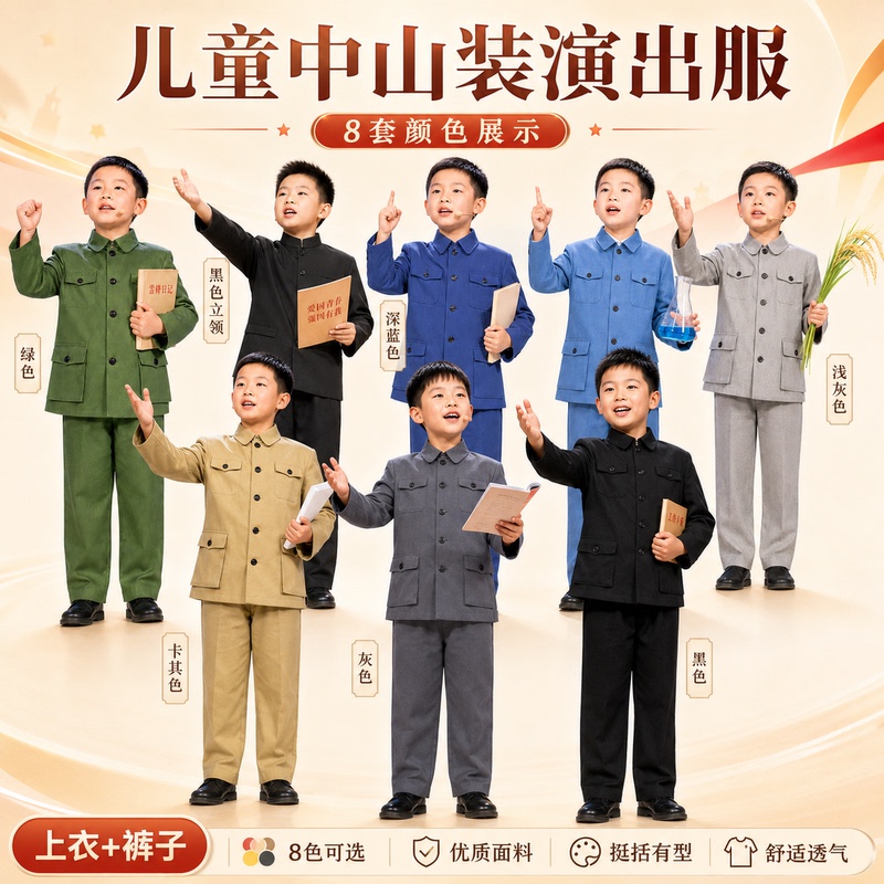 Children's Zhongshan-Style Clothing, Republic of China Style Student Uniforms, Performance Costumes, Rural Veteran Worker Clothing, Boys' Speech Attire Children's Zhongshan-Style Clothing, Republic of China Style Student Uniforms, Performance Costumes, Rural Veteran Worker Clothing, Boys' Speech Attire
