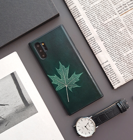 Green — Maple Leaf New Genuine Leather High End Premium S23, S23 Plus, S23 Ultra, S22, S22 Plus, S22 Ultra, S21, S21 Plus