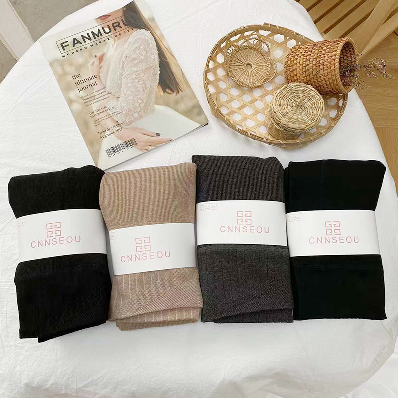 冬天女士踩脚发热竖条纹灰色螺纹打底裤女秋冬加绒加厚冬季外穿