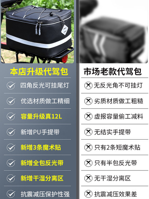 Driving bag, rear seat bag, electric vehicle storage bag, mountain bike storage box, rear shelf, luggage bag equipment