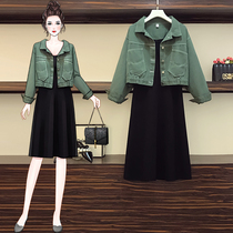 Pregnant womens autumn clothing dress suit Fashion style out for big code cover not to show skinny denim jacket Two sets