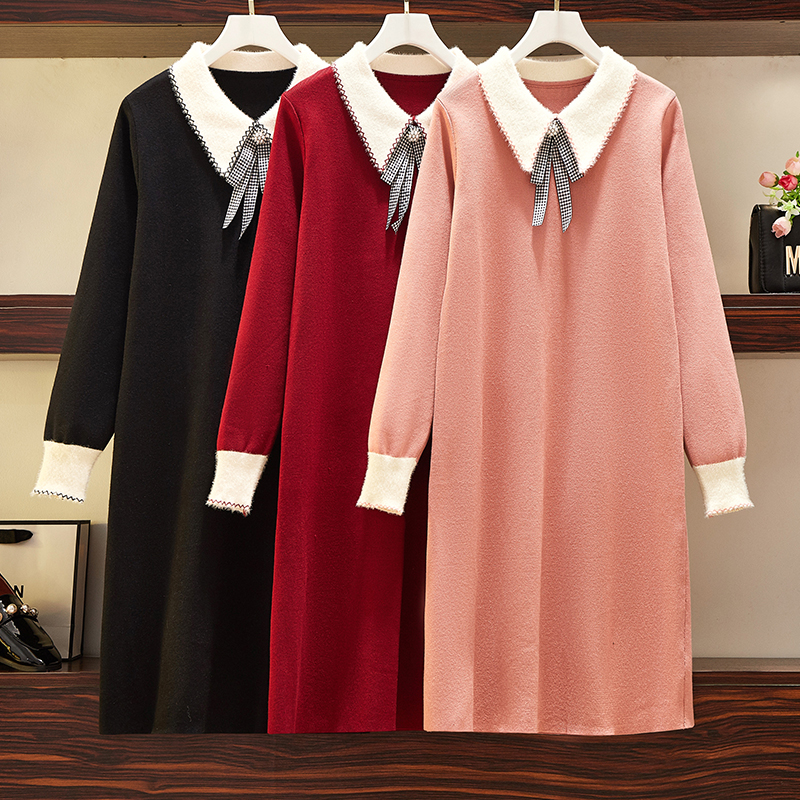 Pregnancy Woman Dress Autumn Winter Style Foreign Dress 2022 New Year Winter New Spring Dress Grand Scale Code Chinese Red Knit Sweater Dress