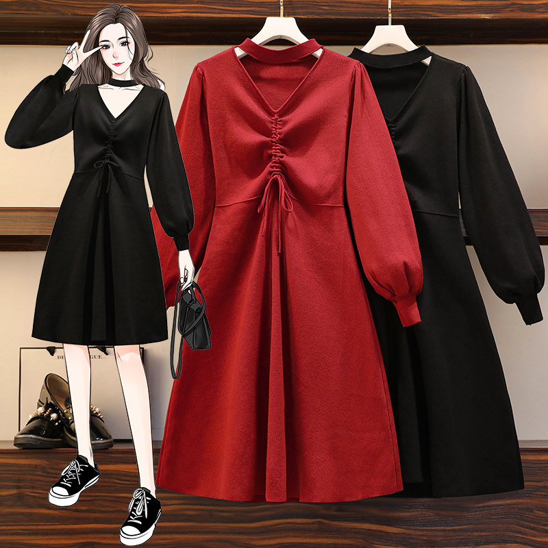 Maternity wear autumn and winter dress dress 2022 new large size red new year spring and autumn mid-length sweater skirt