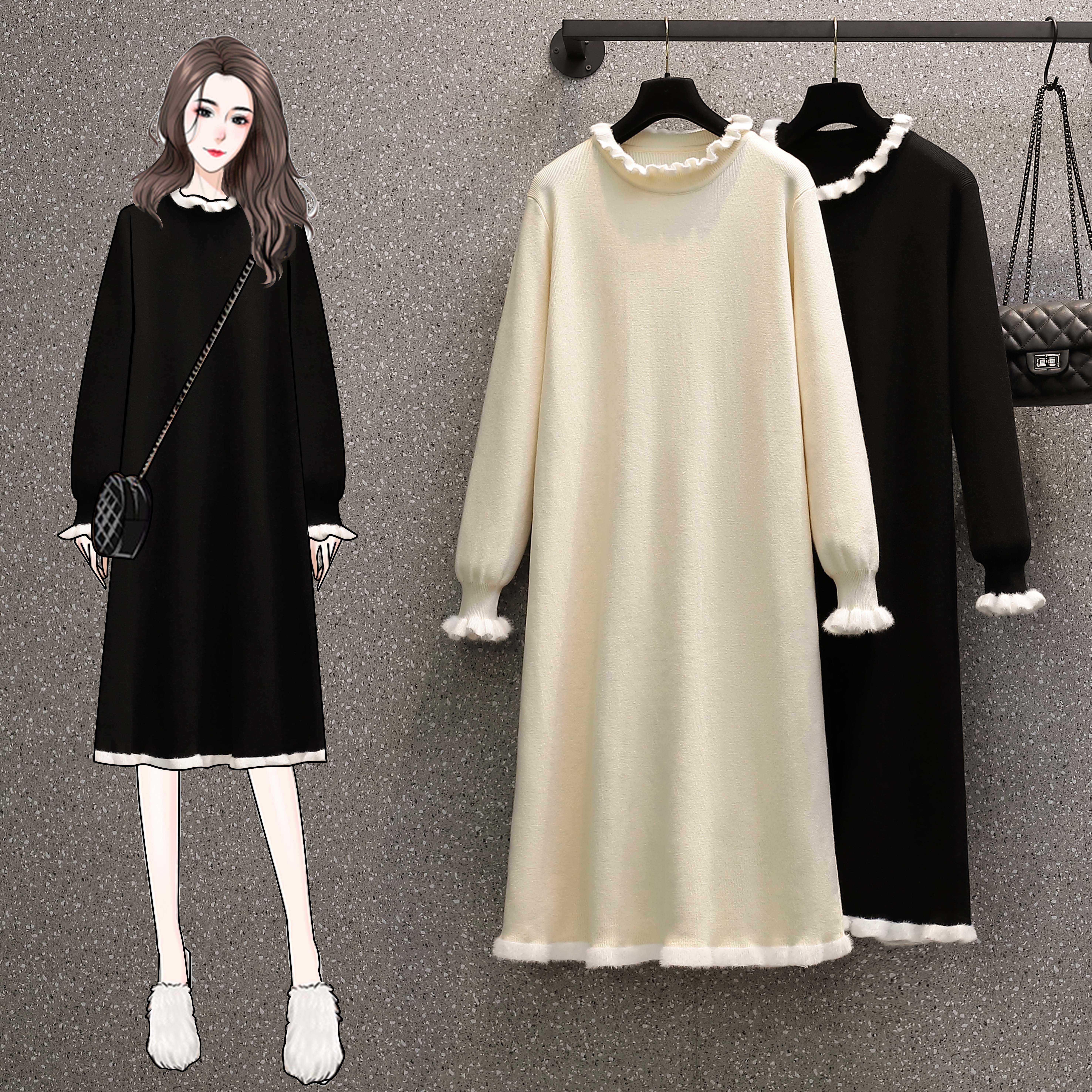 Pregnant Woman Autumn Clothing Dress Dress Dress 2022 Autumn Winter New Spring Style Fashion Big Code Medium Long Knitted Sweater Dresses 