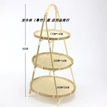 Sashimi decoration plate round basket Retro dim sum rack Three-layer fish basket restaurant Bamboo Chinese large size