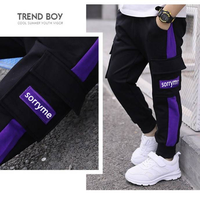 Chàng trai sweatpants 8 mùa xuân quần mùa thu 9 trẻ em bông 10 vừa và lớn trẻ em 13 quần lỏng thường 12 tuổi 15