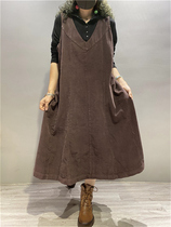 Autumn and winter New corduroy sleeveless vest dress womens long loose size casual skirt fashion foreign style